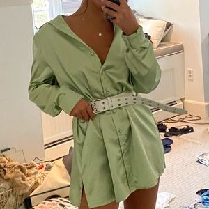 Princess Polly Sage Green Satin Shirt/Dress